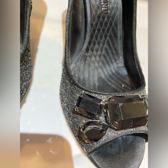 Enzo Angiolini black glitter open toe heel shoes with black stone details size 8 - Picture 7 of 8